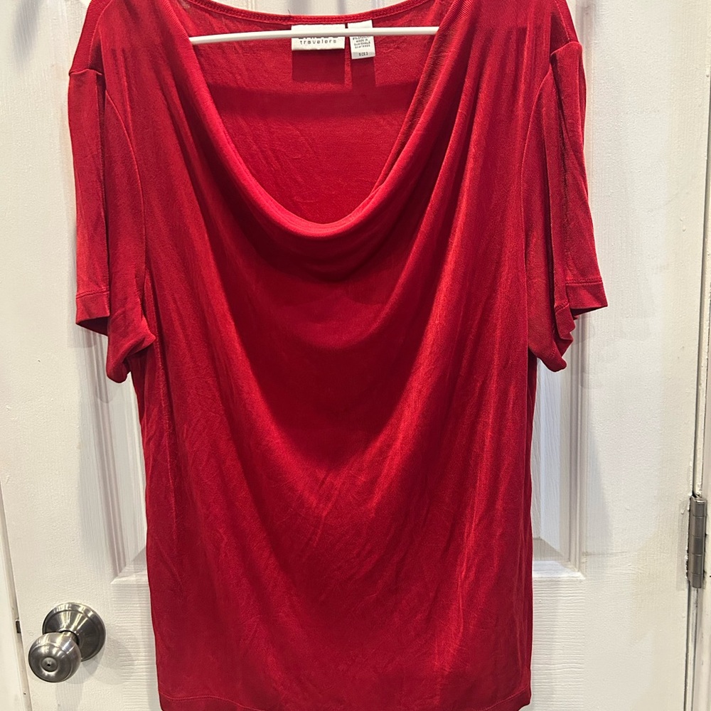 Chico's Red Cowl Drape Neck Blouse 3 Travelers